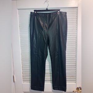Green leather straight leg pants